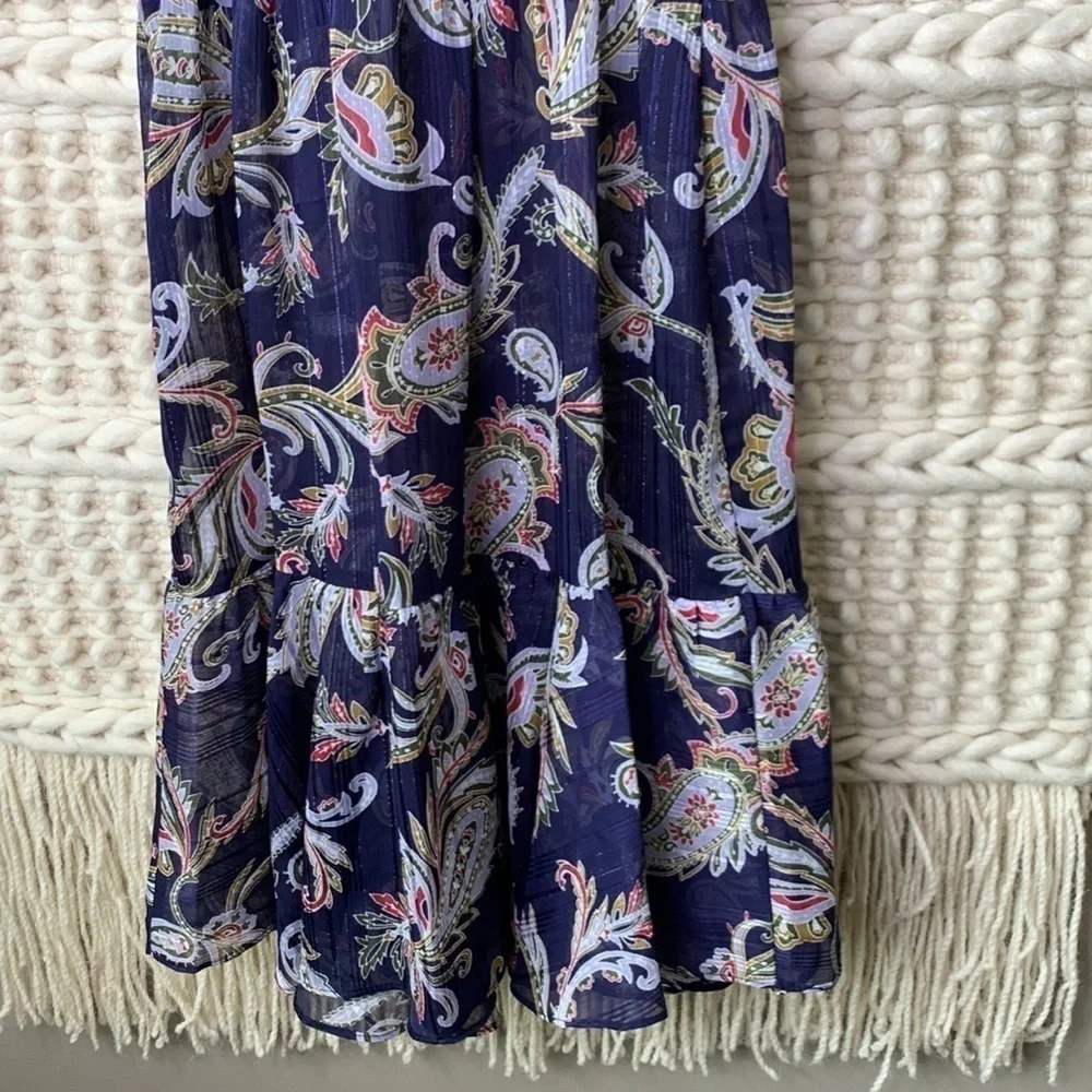 Nanette Lepore Blue Paisley High Neck Sleeveless Midi Dress
